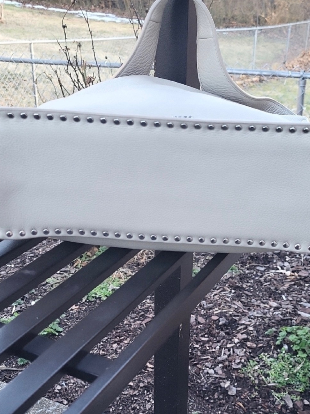 Michael Kors Light Gray Pebbled Leather Shoulder Bag with Stud Trim - Picture 6 of 7